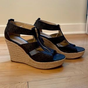 Michael Kors Brown Wedge Sandals Espadrilles, Size 10